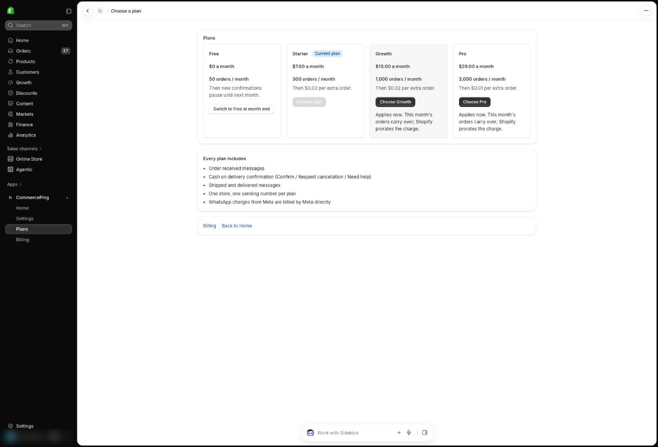Choose a plan page with the Free, Starter, Growth and Pro plans